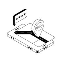 A well designed isometric outline icon highlighting seo ratings. vector