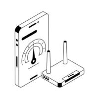 Visually appealing isometric outline icon of internet speed testing. vector