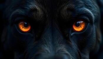 A black dog with a glaring, piercing, and creepy stare. photo