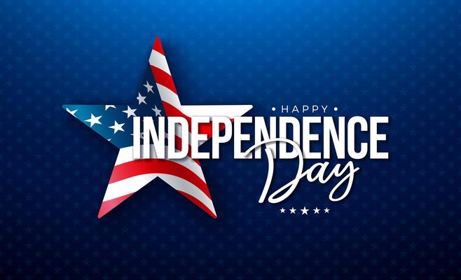 Fourth of July Independence Day Banner Illustration with American Flag Pattern Stars and Typography Letter on Blue Background. 4th of July National Celebration Design with Typography Letter for