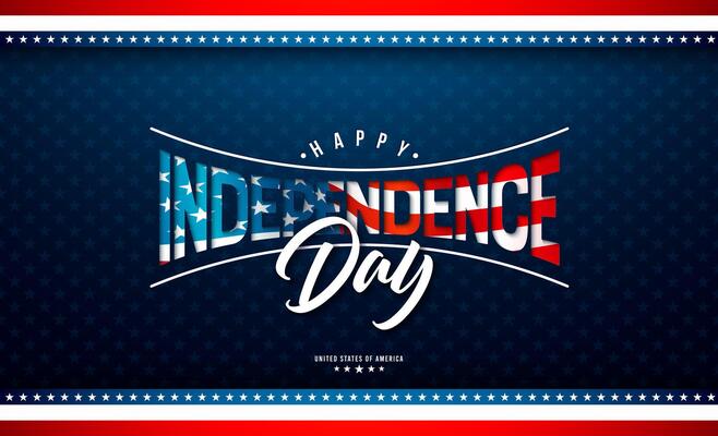 4th of July Independence Day of USA Illustration with American Flag in Text Label on Blue Background. Fourth of July National Celebration Design with Typography Letter for Banner, Postcard, Greeting