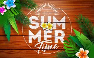 Tropical summer time graphic with flowers vector