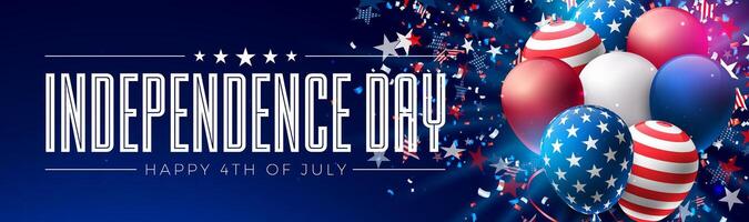 4th of July Independence Day Sale Banner Design with American Flag Pattern Party Balloon on Blue Background. Fourth of July USA National Holiday Illustration with Typography Elements for Banner vector