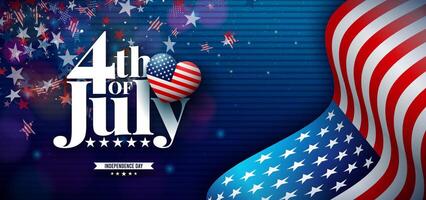 Fourth of July Independence Day Banner Illustration with American Flag Pattern Heart and Stars on Blue Background. 4th of July National Celebration Design with Typography Letter for Flyer vector