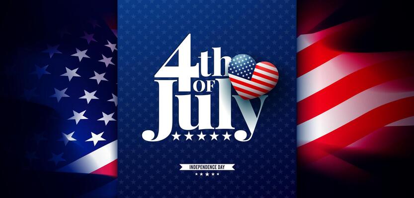 4th of July Independence Day of the USA Banner Illustration with American Flag Pattern Heart and Typography Letter on Blue Background. Fourth of July National Celebration Design for Flyer