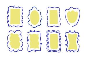 Coloured Frames border hand drawn. Elegant emblems in sketch style. Set with abstract ornamental template background. Stamp cards for design, flyer, birthday. Backdrop for text vector