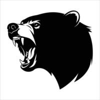 Black and white illustration of a bear's head in profile. vector