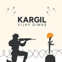 Kargil Vijay Diwas Banner and Greeting Card. Kargil Victory Day Celebration with Text and Solder Kneeling Illustration vector