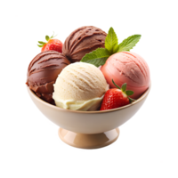Cold Triple Scoop Ice Cream Bowl Vanilla Chocolate Isolated On Transparent Background png