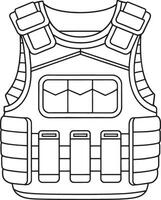 Protective body armor in outlined for combat themed illustrations vector