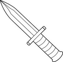 Combat knife sharp weapon outlined in black and white for design use vector