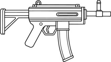 Submachine gun weapon outline drawing for military or tactical visuals vector