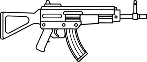 Outline illustration of a machine gun weapon in black and white format vector