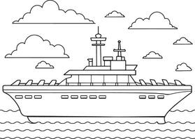 Aircraft carrier drawing in outlined format for military coloring books vector