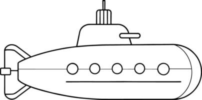Cartoon submarine in black and white outline ideal for children coloring pages vector