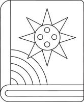 Children coloring page showing book sun and rainbow in cute design vector
