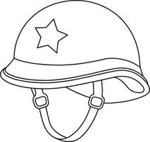 Military helmet outline drawing with star symbol for design vector