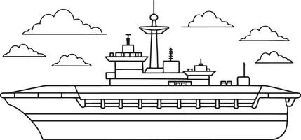 Cartoon aircraft carrier with clouds for kids or military themed design vector