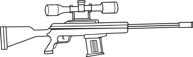 Sniper rifle outlined drawing in clean black and white for design or coloring vector