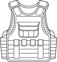 Tactical vest line art for bulletproof defense equipment visuals vector