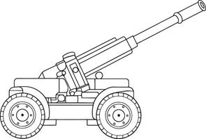 Howitzer artillery gun pointing upward in outlined style on white background vector