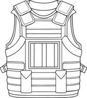 Bulletproof vest outlined design with tactical pouches and secure straps vector