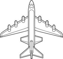 Bomber aircraft drawing from top view in black and white illustration vector