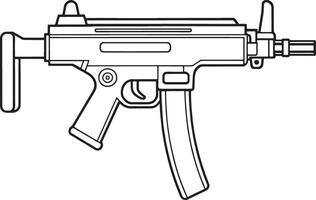 Military submachine gun in clean line art for design and coloring book vector