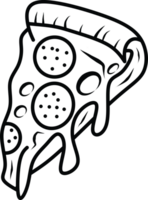 Black and White Line Art of Melting Pizza Slice with Toppings png