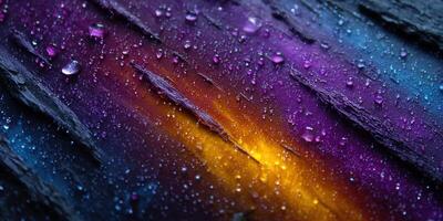 Abstract macro photograph of water droplets on a colorful textured surface. photo