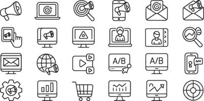 Digital marketing icons isolated on a white background in black outline vector