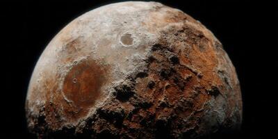 Detailed image of a celestial body with a textured surface against a black background. photo