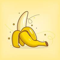 A banana is cut in half and sitting on a yellow background vector