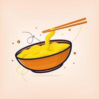 Chopsticks and noodles in a bowl vector