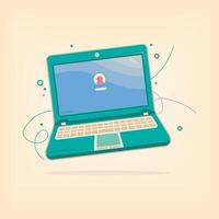 Laptop computer with webcam on top of beige background vector