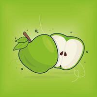 A green apple with a slice cut out of it vector