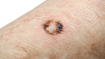Closeup of birthmark showing skin pigmentation changes on transparent background png