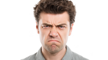 Irritated man expressing disgust and grumpiness on transparent background png
