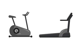 Exercise bike and treadmill isolated on white background. Set of equipment for a fitness room. vector