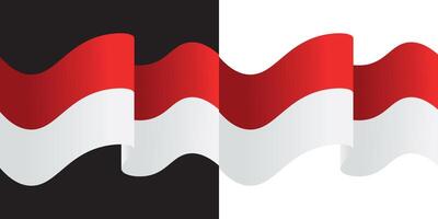 The red and white flag of Indonesia is in the form of waves on a black white vector