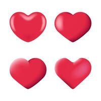 A set of 3D glossy red heart illustrations with smooth gradients and realistic lighting effects. Perfect for romantic messages and greeting cards. Isolated on a white background for easy use. vector