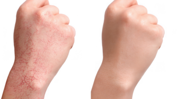 Eczema and psoriasis comparison on transparent background showing skin improvement png