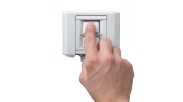 Hand pushing button on control panel with transparent background png