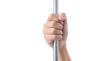 Hand gripping a metal pole on transparent background png