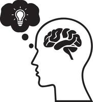 Creative Head Silhouette with Brain and Light Bulb Icon Illustration Representing Ideas, Innovation, and Thinking Concept vector