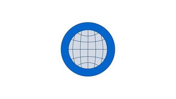 Globe grid 2D cartoon round sticker object animation. Global connectivity. Web network. Internet icon. International Earth wireframe animated flat colorful circle item 4K isolated on white video