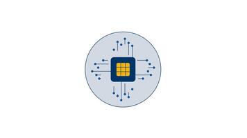 Abstract microchip circuit 2D cartoon round sticker object animation. Processor chip circuitry. Digital technology and CPU connectivity animated flat colorful circle item 4K isolated on white video