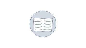 Open book 2D cartoon round sticker object animation. Reading, education, knowledge symbol. Literature, library. Study material. Textbook animated flat colorful circle item 4K isolated on white video