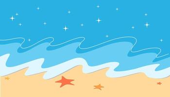 Flat design beach with blue waves and stars vector