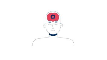 Human mind with brain gear rotating 2D character animation. Thinking head, creativity, mental processing in artificial intelligence animated person cartoon 4K isolated on white transparent video